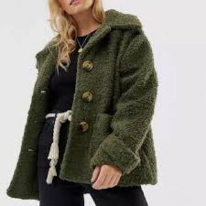 Free People Sz L Soft Cozy Olive Teddy Jacket